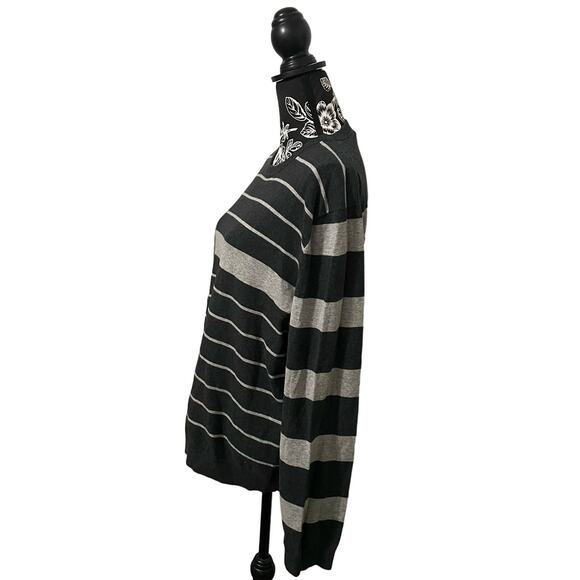 Express Stretch Pima Cotton Crewneck Sweater Knit Horizontal Stripes Gray XL - Picture 6 of 8